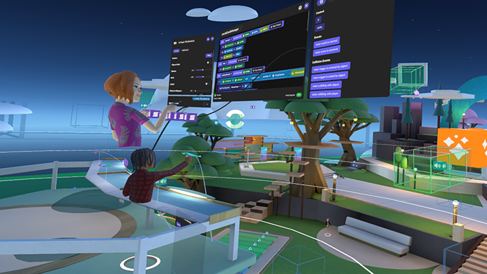 Horizon Worlds allows users to create games and experiences using visual scripting.