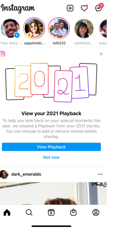 A screenshot of Instagram, showing the new Playback feature.