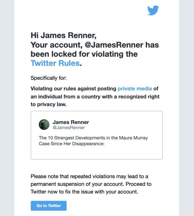 Twitter warning to James Renner