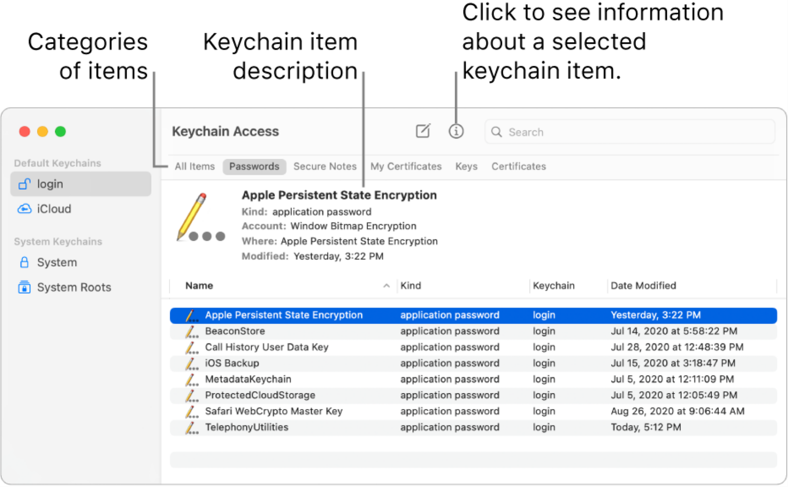 The macOS Keychain Access app.