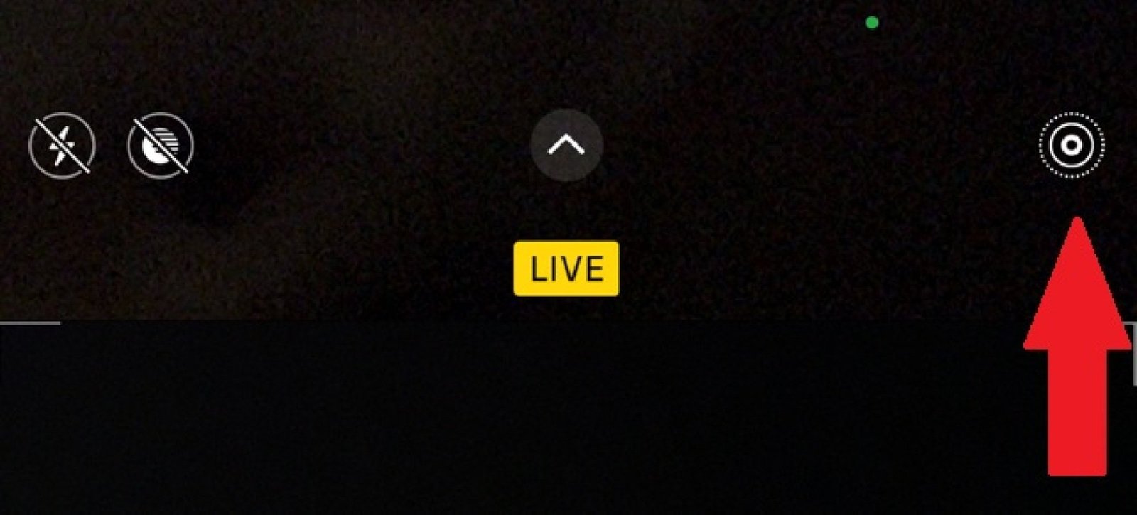 arrow pointing to Live Photo icon in camera