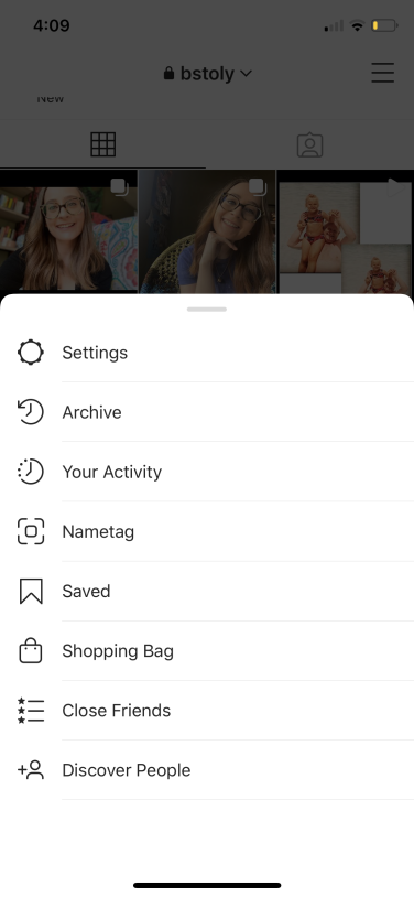 screenshot of instagram settings